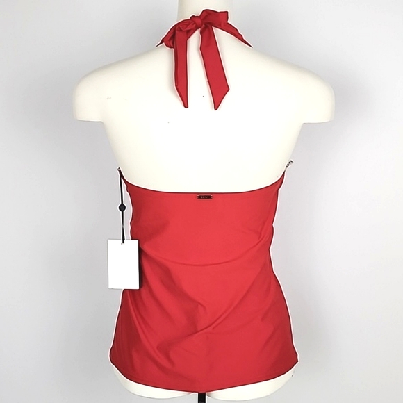 DKNY Women's Red Halter Tankini Top V Neck Padded Cups 4-Way Stretch Sz M - Picture 2 of 11